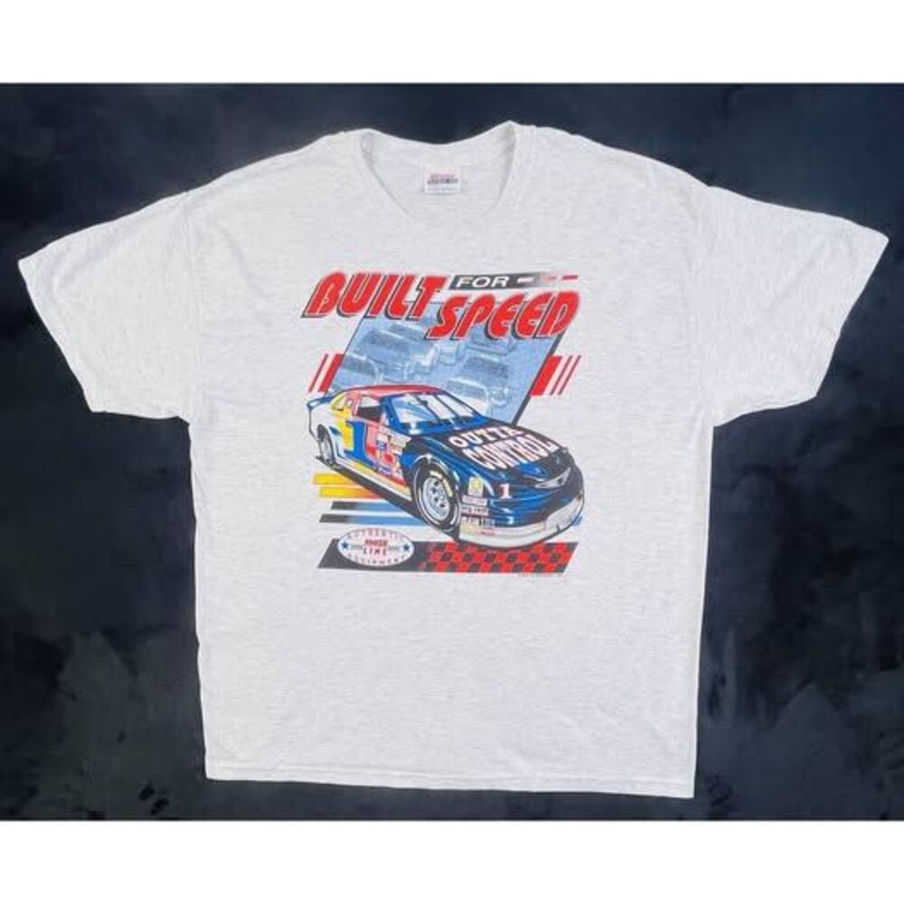 “Built For Speed” Racing Hanes Heavyweight 50/50 Light Grey T-Shirt Size XL